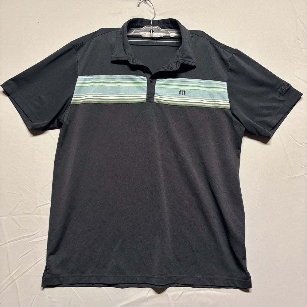 TravisMathew Golf Polo – Blue Striped Stretch Athletic Shirt Performance Casual
